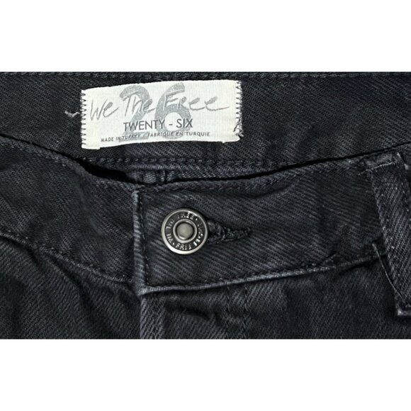 Free People Mid Rise Baggy Distressed Black Fray Straight Leg Jeans Size 26 - Picture 3 of 14